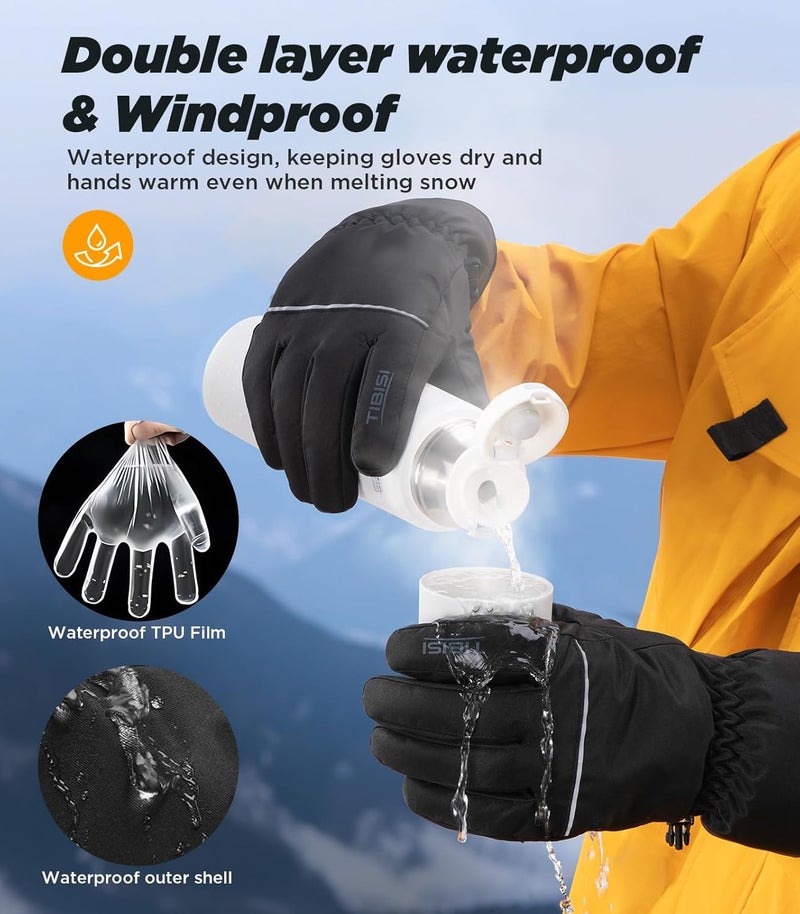 TIBISI Waterproof Winter Ski Gloves Thermal -10F, 3M Thinsulate Thick Warm Windproof Snow Touch Screen Anti-Slip for Skiing Cold Weather Cycling Hiking for Men Women - Image 3